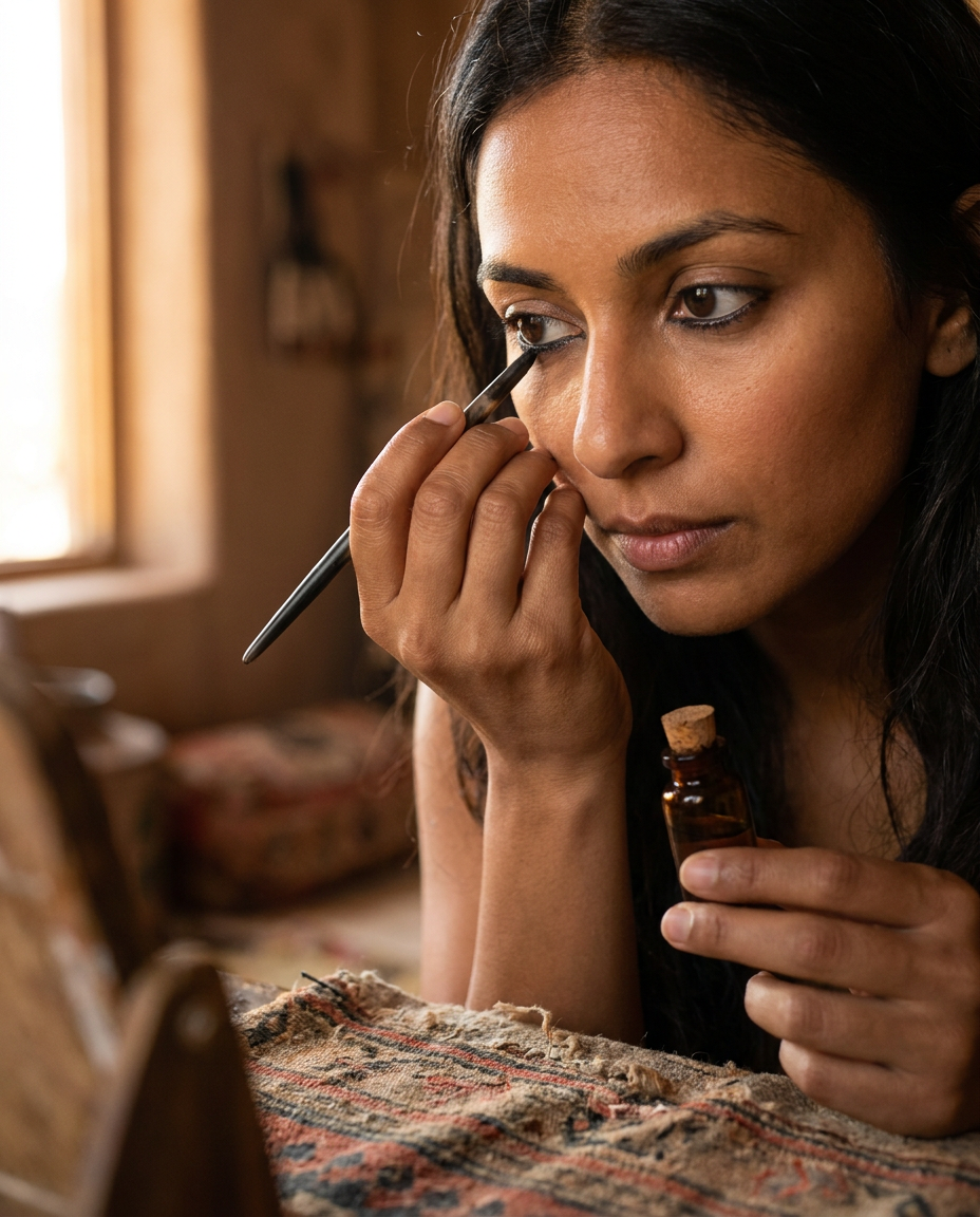 Applying kohl with a horn applicator