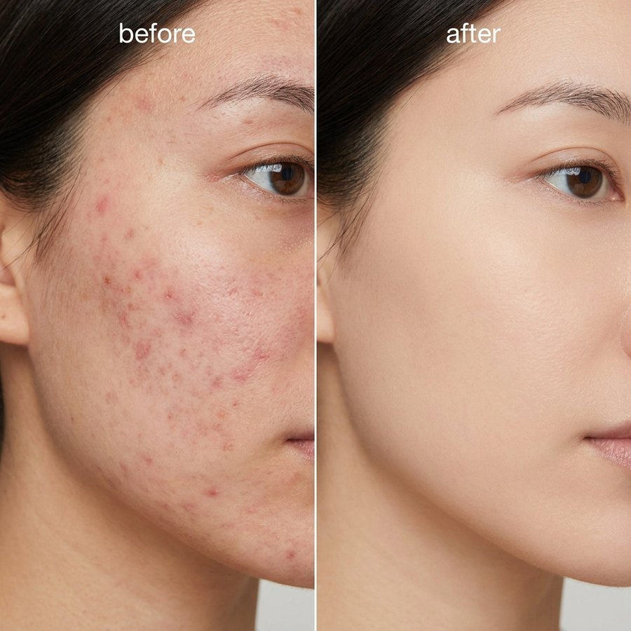 Redness and post-acne marks calmed.