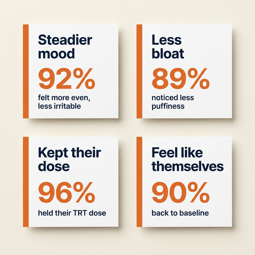 Steadier mood, less bloat, kept their dose, feel like themselves